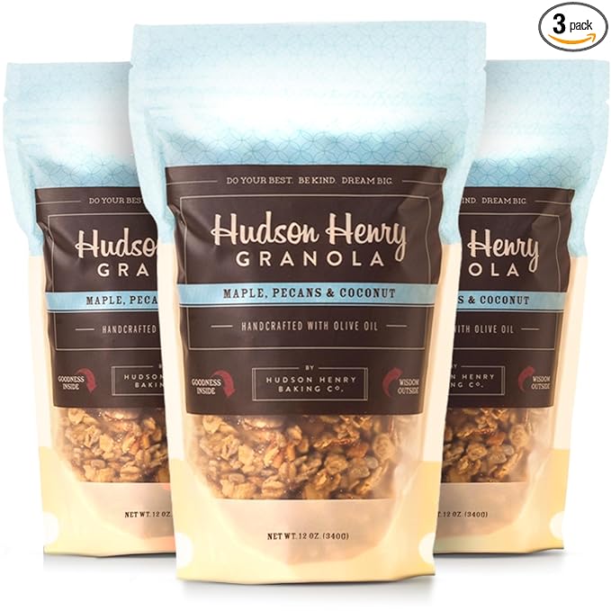 Hudson Henry Maple Pecan Coconut Granola for Yogurt Snacking &amp Cereal | Gluten Free with Nuts and Seeds | Cashew Granola Non-GMO Small Batch Baked | 3 x 12 oz Bags