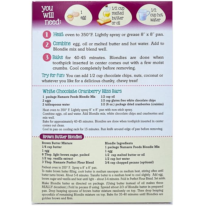 Namaste Foods Gluten Free Blondie Mix 15 oz. Pack of 6