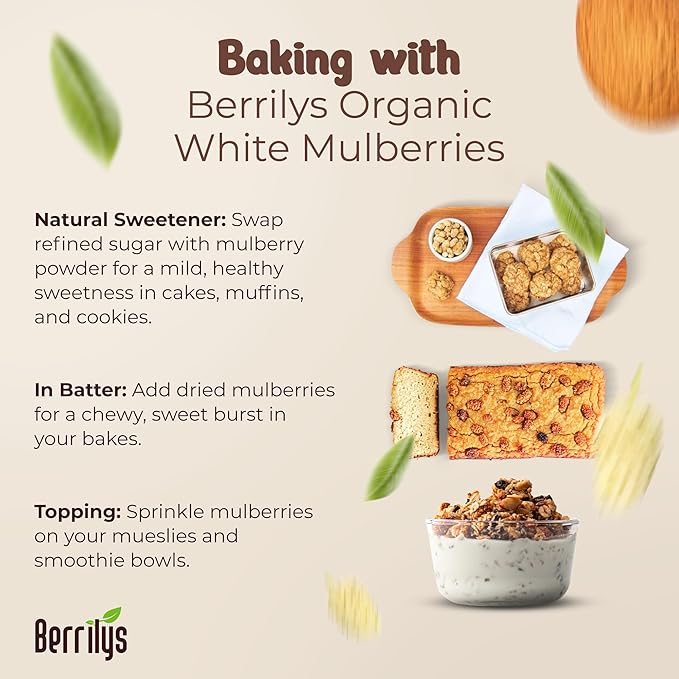 Berrilys Natural Unsweetened Dried Tart Cherries 1 lb No Sweet Added Great for Baking Snacking &amp Salads + Natural Dried Mulberries White Mulberry Non-GMO Unsulfured Raw 10oz Plant-based.