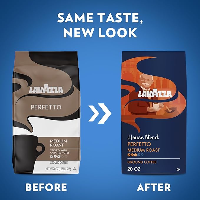 Lavazza Perfetto Ground Coffee Blend Dark Roast 20 Ounce Caramel flavor with Dark and Velvety Texture 100% Arabica (Pack of 2)