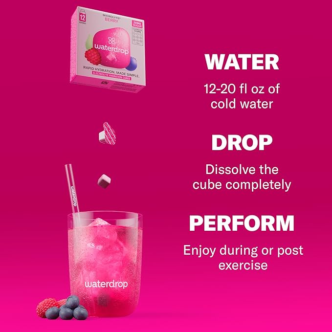 Waterdrop Microlyte Hydration Cubes Berry Flavor Electrolyte Drink Mix with Zinc Magnesium Potassium Calcium &amp 9 Vitamins Zero Sugar Low Calorie Sports Drink with Electrolytes 24 Count