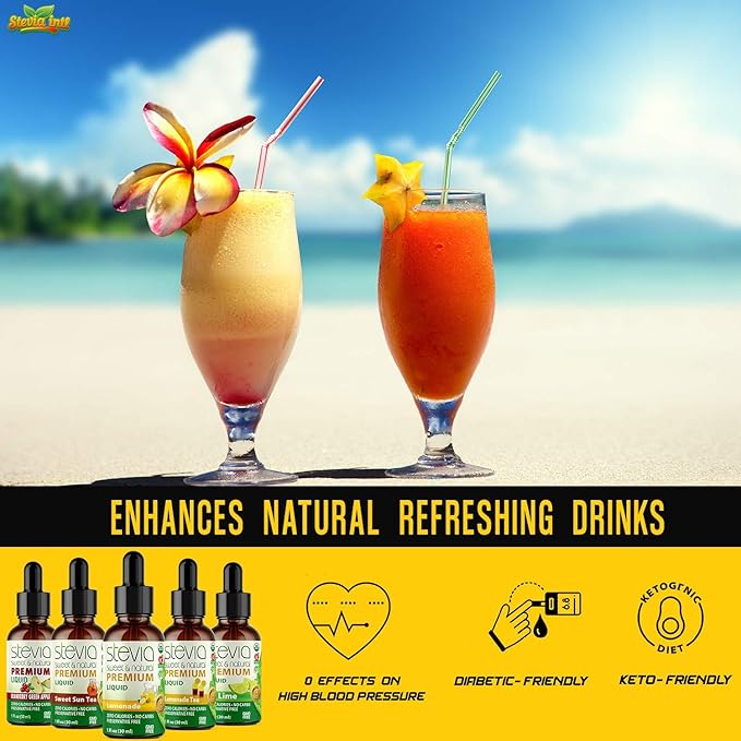 Stevia Intl (Pack of 5) Refreshers Bundle with 5 Flavors. Stevia Liquid Drops. Naturally Sweet Non-Bitter No Sugar Added 0 Carb 0 Calorie Non-GMO Vegan Diabetic &amp Keto Friendly (1oz)