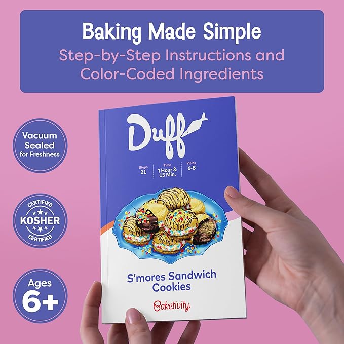 Baketivity x Duff Goldman S’mores Sandwich Cookies Kit Kids Baking Set Cooking Kits for Kids with Premeasured Ingredients Decorating Supplies STEM Activities - Baking Sets for Girls Boys Ages 6-12