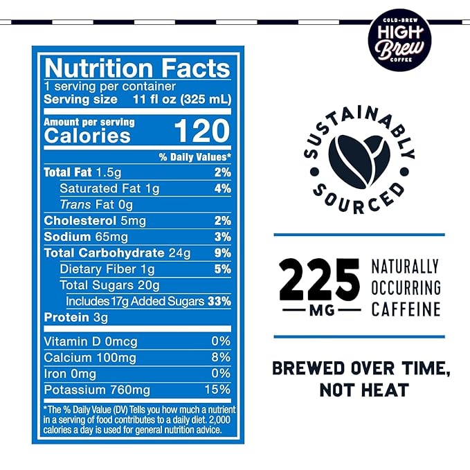 High Brew Coffee | Triple Shot Cold Brew Variety Pack – Vanilla Bean Black &amp Espresso | Lightly Sweetened Iced Coffee with Pure Cane Sugar 225mg Natural Caffeine Low-Acid Ready-to-Drink (8 oz