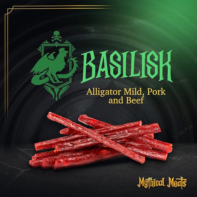 Mythical Meats Original Flavor (Basilisk) 12-Pack Snack Sticks – Alligator Mild with Pork and Beef – Dried &amp Dehydrated Meats Seasoned to Perfection – High Protein Snacks