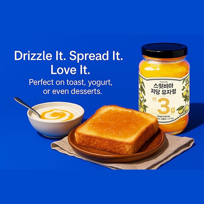 SWEETVIA Zero Sugar Yuzu Citron Tea 500g | Korean Allulose Marmalade Syrup with Real Yuzu Peel &amp Pulp | Low Calorie No Added Sugar Natural Citrus Spread for Drinks &amp Desserts