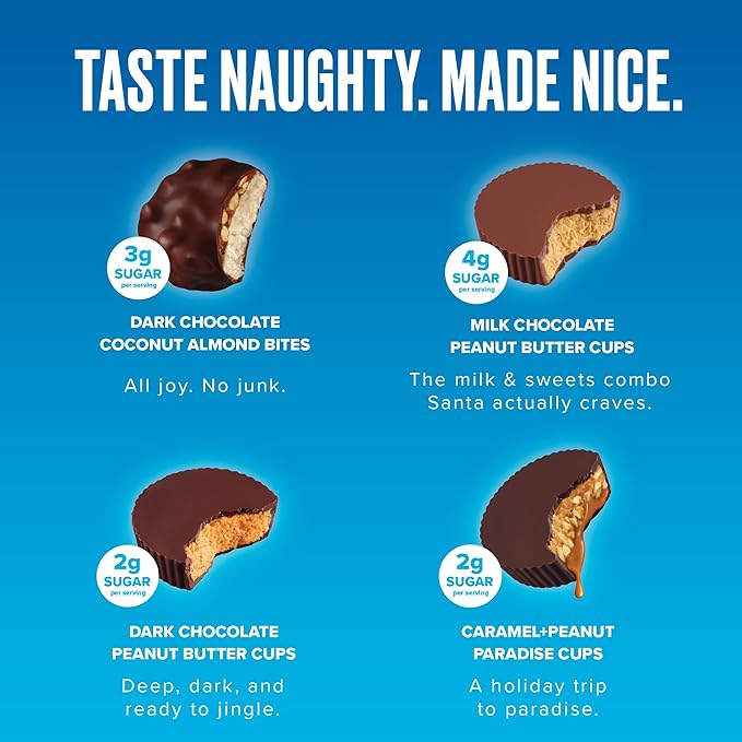 SkinnyDipped Cups &amp Bites | Low Sugar Low Carb Keto Friendly &amp Gluten Free | Holiday Gift Box – Assorted Chocolate &amp Nut Variety Pack
