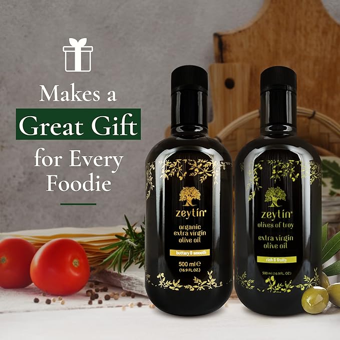 Zeytin Olive Oils Extra Virgin - Early Harvest Bottled in May 2024 - Awarded Brand - Custom Premium Gift Box - Cold Pressed Olive Oil for Cooking Soup &amp More - Perfect Vegan &amp Keto (2 x 16.9