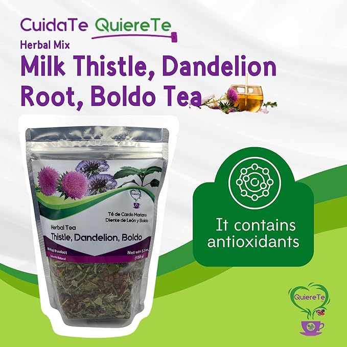 Cardo Mariano Milk Thistle Dandelion Root Boldo Tea Quiere Te 100% Natural Herbal Tea for Liver Detox Support Cleanse and Digest Non-GMO Sugar Free Caffeine-Free Up to 200 Cups Combo2 Bags