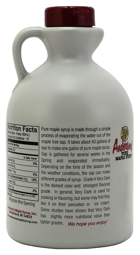 Anderson's Maple Syrup Inc. Very Dark in 32 oz. plastic Jug brown