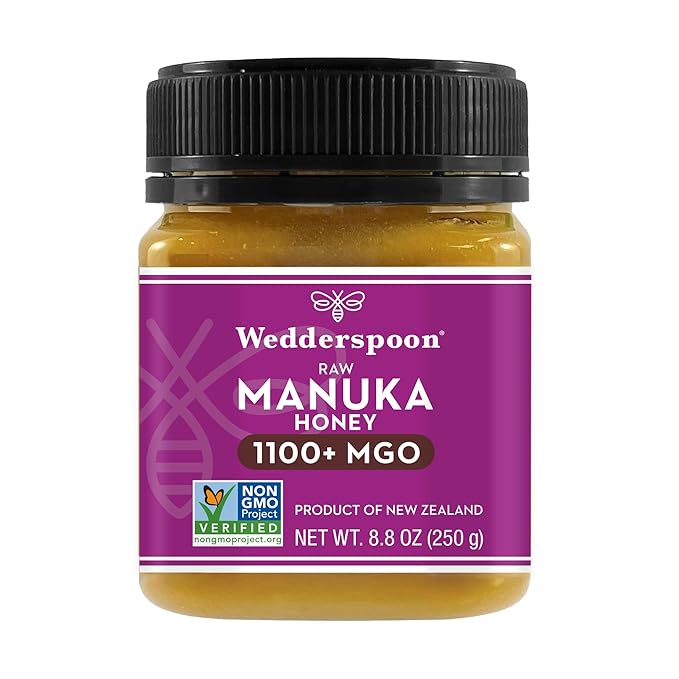 Wedderspoon Raw Manuka Honey 1100+ MGO 8.8 Oz Unpasteurized New Zealand Honey Non-GMO BPA-Free Jar Superfood &amp Natural Wellness Support