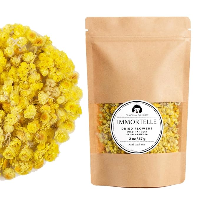 Helichrysum Immortelle Dried Flowers (2 OZ = 57 grams) Sandy Immortelle Herb Tea Wild Harvest from Armenia