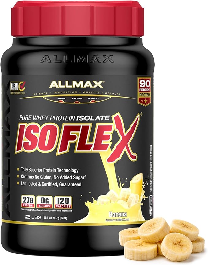 ALLMAX ISOFLEX Pure Whey Isolate Protein Powder - Gluten Free Low Lactose Sugar-Free - High-Protein Clean Keto-Friendly for Pre Post Workout Supplement for Women and Men | Banana 2lb