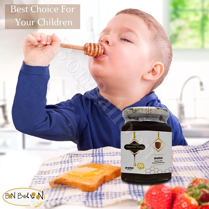 Shana Nigella Honey With Echinacea Extract Premium Natural Pure Egyptian Strap Syrup Egypt Arab Non Gmo Kosher Halal (1 Pack = 14.11 oz / 400 gm) شانه عسل نحل حبة البركة بخلاصة الأخناسيا حلال