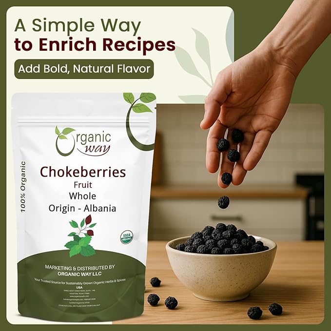 Organic Way Chokeberries Fruit/Aronia Berry Whole (Aronia melanocarpa) - European Wild-Harvest | Organic &amp Kosher Certified | Non GMO &amp Gluten Free | USDA Certified | Origin - Albania (1LBS /