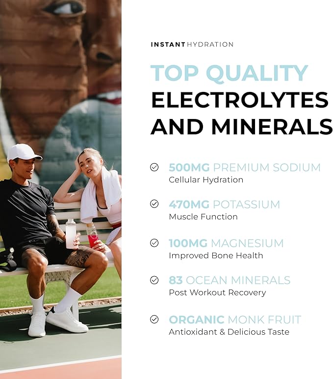 Instant Hydration Electrolytes Powder Packets - Variety Pack - Zero Sugar - Keto Vegan Gluten-Free Non-GMO - Boost Recovery Brain Function Muscle &amp Tissue Health - 12 Sticks