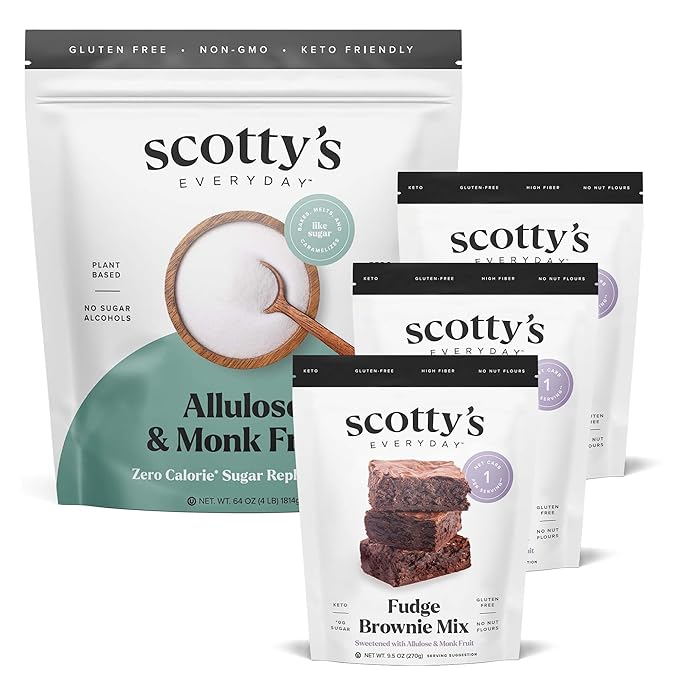 Keto Fudge Brownie Mix 9.5oz 3-Pack and Allulose &amp Monk Fruit Zero Calorie Sugar Replacement 4lb Bundle