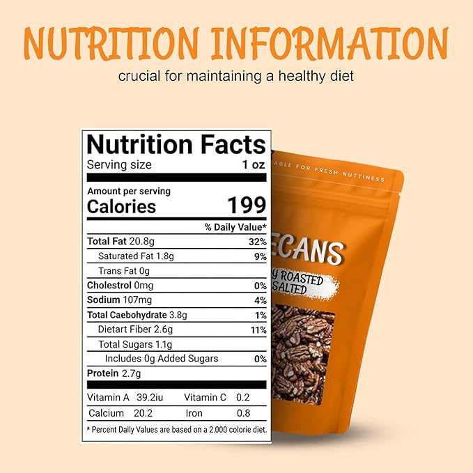Oh! Nuts Pecans Dry Roasted Unsalted - Kosher Oil-Free All Natural Pecans - For Baking Snacks Salad Dressing - Packed in 1 LB Resealable Bulk Bag