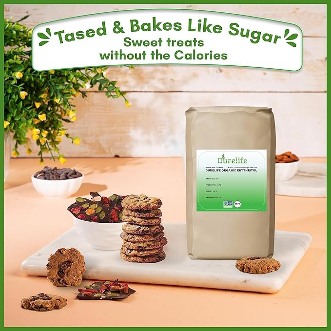 Durelife USDA organic erythritol sweetener non gmo verified Keto certified No After Taste Kosher Zero Calorie Plant-Based Sugar Alternative 55 LB Bulk Bag 880 oz