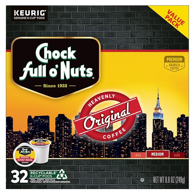Chock Full o'Nuts Original Coffee Compatible with K-Cup Pods 32 CT (Pack of 3)