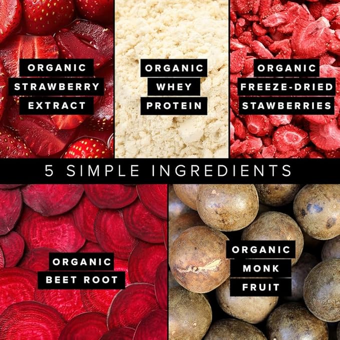 Truvani Organic Whey Protein Powder | Strawberry | 20g Grass Fed Whey Protein | 20 Servings | USDA Organic &amp Non-GMO | Gluten Free | No Gums No Soy No Stevia No Added Sugars