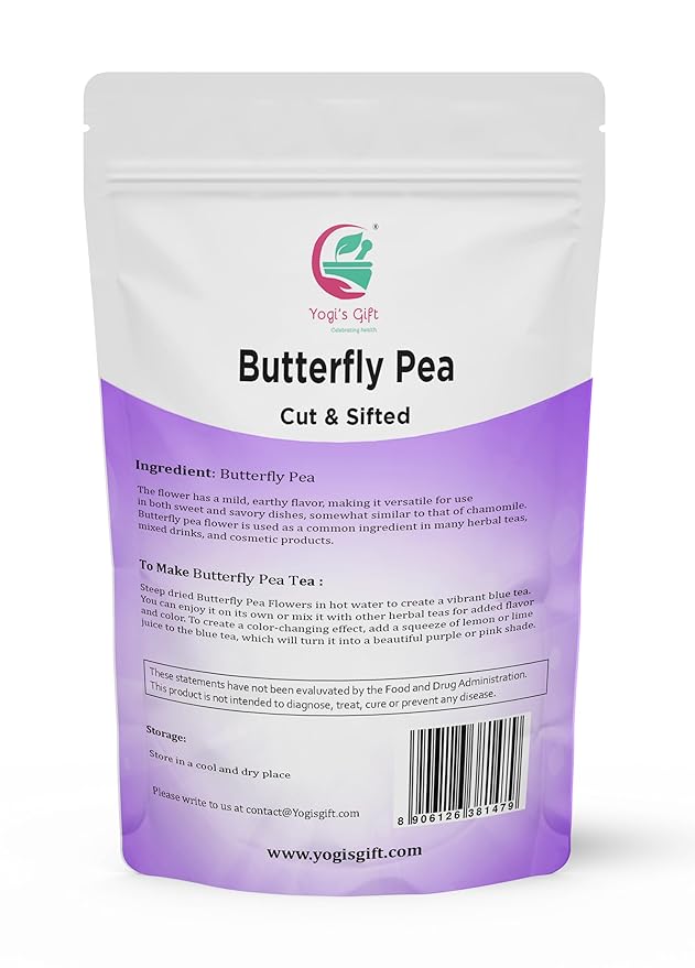 Butterfly Pea Flower Tea 1 LB (1000+ Cups) | Cut and Sifted | Makes Beautiful Blue Or Purple Food Coloring | Blue tea Butterfly Pea Flower | Non-Gmo Ethically Sourced | By Yogi's Gift®