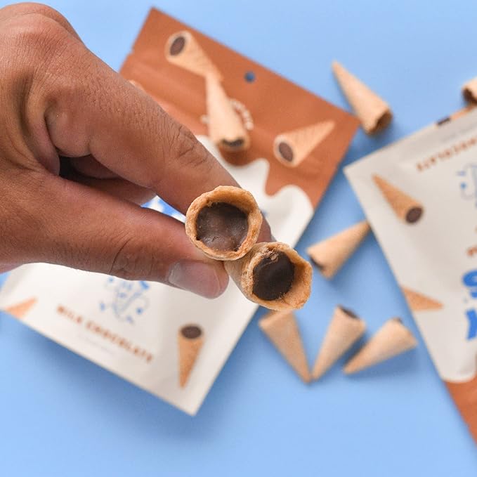 Muddy Bites Waffle Cone Snacks Bite Sized Chocolate Filled Waffle Cones for Snack or Dessert Ice Cream Topping made with Pure Cane Sugar Kosher (2.33 oz (Pack of 5) Milk-Chocolate)
