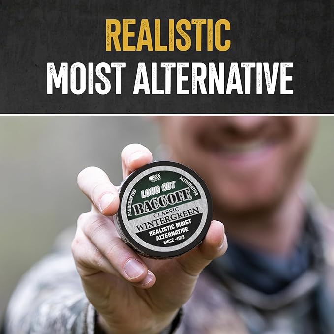 5 Cans BaccOff Classic Wintergreen Long Cut Refreshing and Strong Wintergreen Flavor Realistic Moist Alternative