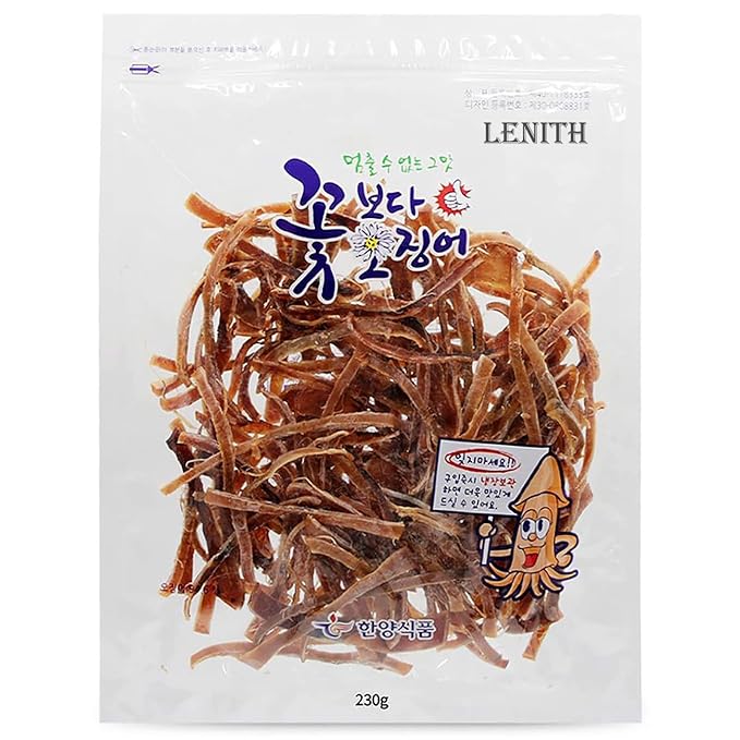 LENITH Korean Dried and Sliced Squid for Snack/Calamari Jerky-rip Packed in Zipped bag Late Night Snack 8.11oz