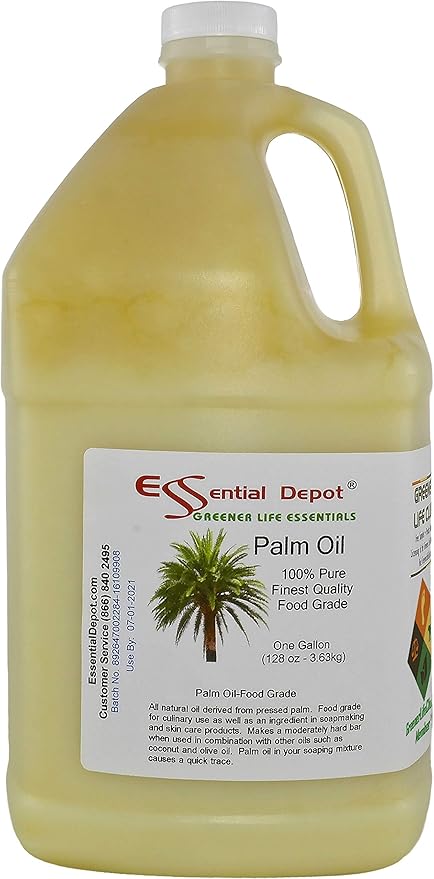 Essential Depot Palm Oil - RSPO Certified - Sustainable - Food Grade - Kosher - Not Hydrogenated - 1 Gallon - Safety Sealed HDPE Container with Resealable Cap