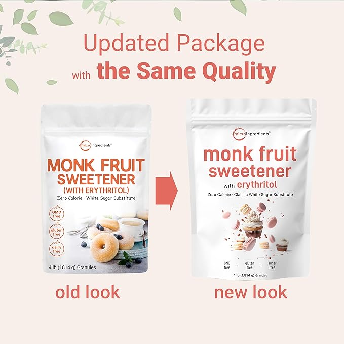 Monk Fruit Sweetener with Erythritol Granules 4 Pounds No After Taste 1:1 White Sugar Substitute Keto Diet Friendly Zero Calorie Natural Sweetener for Drinks Coffee Tea Cookies No-GMO Vegan