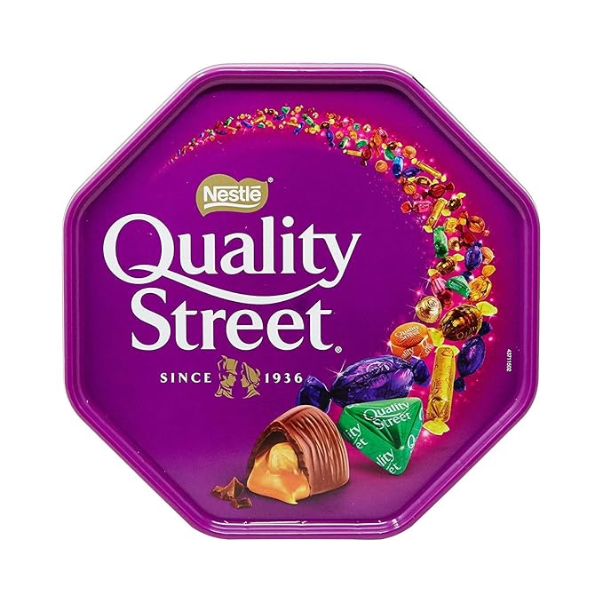 Nestle Quality Street Assorted Chocolate Gift Tin 2lb - Ideal for Christmas Holiday Parties &amp Family Gatherings - Decorative Tin 8x3x8 in - Perfect for Sharing &amp Enjoying with Loved Ones - Fe