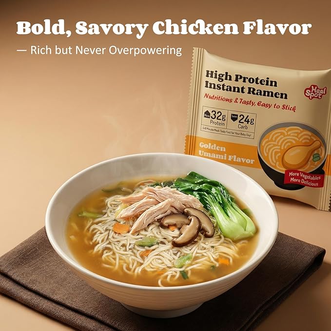 Healspot High Protein Instant Ramen 6 Pack Non Fried Ramen Broth 32g Plant Based Protein Low Fat Low Carb Non GMO Keto Friendly &amp Plant Based(Golden-Chicken)