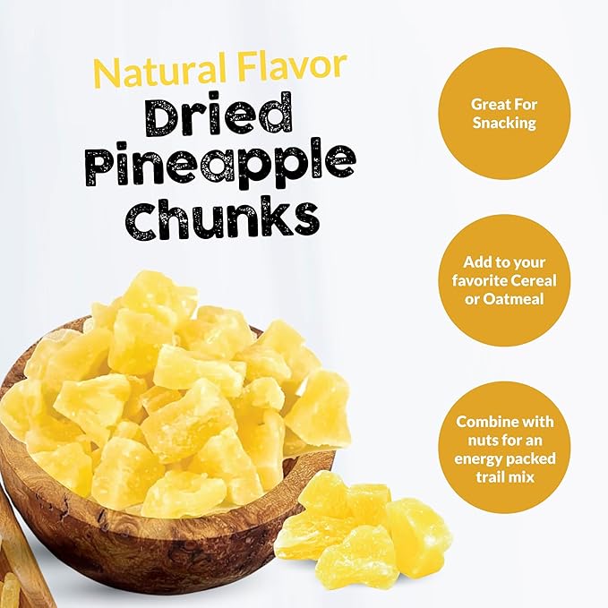 IAN's Dried Pineapple Chunks (2lb) Sweetened With Natural Cane Sugar - Dehydrated Pineapple Chunks Candied Pineapple Dried Fruit Energy Snacks