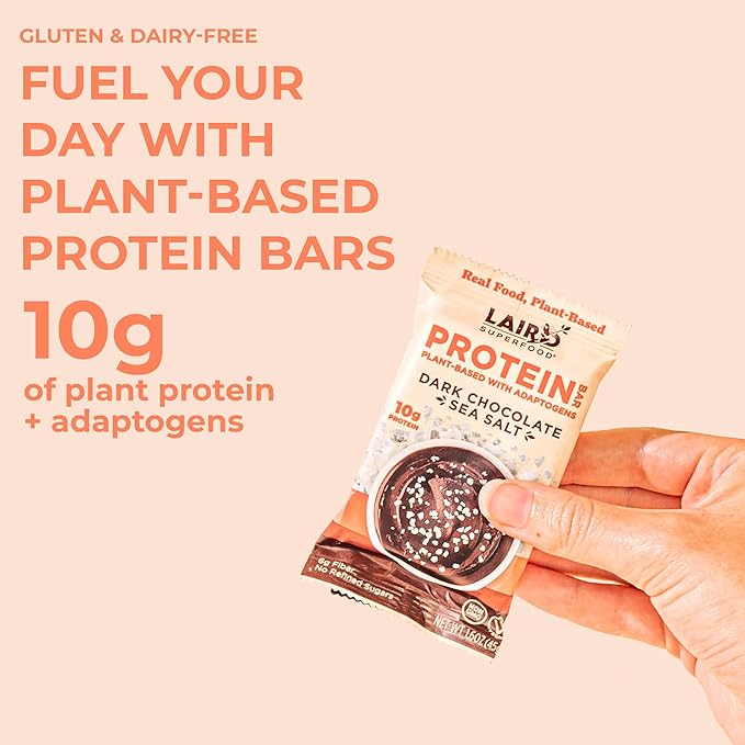 Laird Superfood Functional Protein Bars – Protein Bar but Better with Real Ingredients Functional Mushrooms 10g Plant-Based Protein 6g Fiber - Non-GMO - Dark Chocolate Sea Salt 10 Count (Pack of 1)
