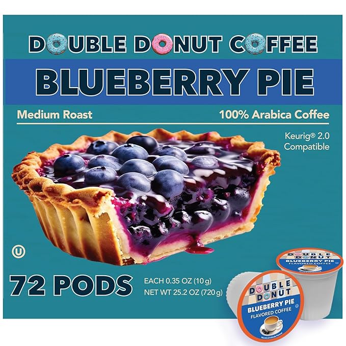 Double Donut Coffee Blueberry Flavored Coffee Pods Medium Roast CoffeeCompatible with Keurig K Cups Brewers 72 Cups