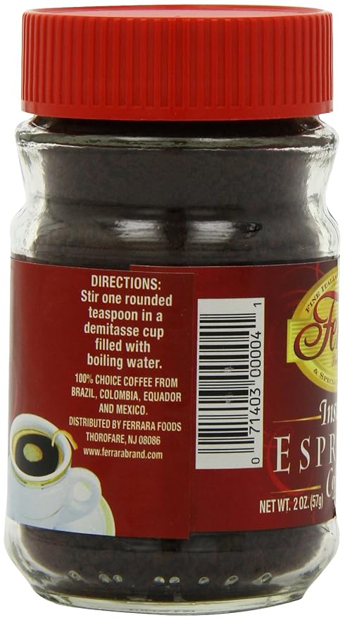 Ferrara Instant Espresso Coffee 2-Ounce Glass Jars (Pack of 6)
