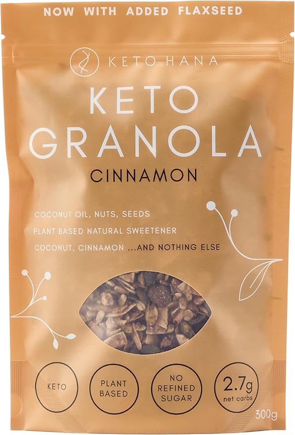 Keto Hana Cinnamon Keto Granola Breakfast Cereal with just 1.2g Net Carbs (300g) Low Carb High Protein Snack