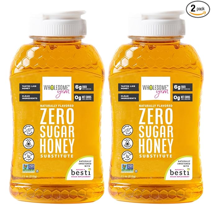 Wholesome Yum Zero Sugar Honey Substitute (2 Pack) - Natural Sugar Free Honey Alternative With Monk Fruit &amp Allulose - Zero Net Carbs Non GMO Gluten Free Keto No Aftertaste (11 oz)