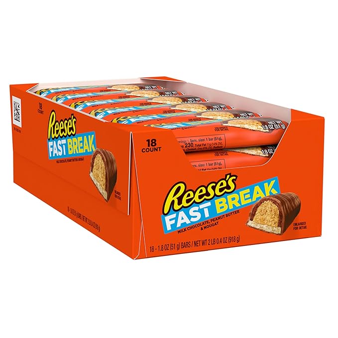 REESE'S FAST BREAK Peanut Butter Nougat Candy Bars 1.8 oz (Pack of 18)