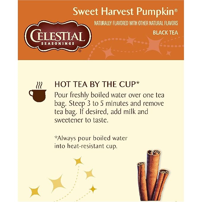 Celestial Seasonings Black Tea Sweet Harvest Pumpkin Contains Caffeine 18 Count (Pack of 6)