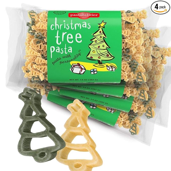 Pastabilities Fun Shaped Pasta for Kids - Christmas Tree Shaped - Green and Brown Tree Holiday Theme Non-GMO Natural Wheat Pasta All-Natural Kosher Certified Made in the USA (4 Pack14 Oz)