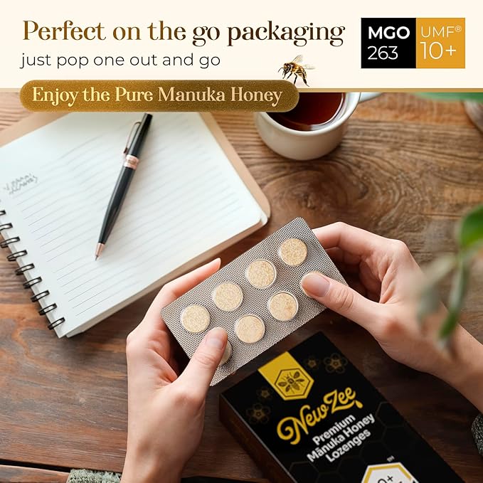 Manuka Honey Lozenges 16 Count Made W/UMF 10+ MGO 263 New Zealand Manuka Honey UMF Certified Monofloral Traceable from Hive to Hand