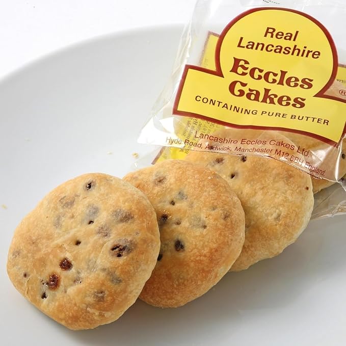 Real Lancashire Eccles Cake - 4 Cakes (Pack of 4) | British Snacks Made with Pure Butter &amp Dried Currants | Traditional &amp Delicious Fruity Cake for Tea Time Snack | 5.29 Oz/150g