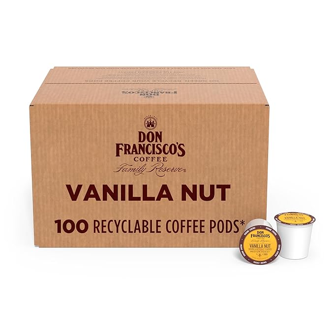Don Francisco's Vanilla Nut Flavored Coffee Pods 100 Count Medium Roast Compatible with Keurig Brewers