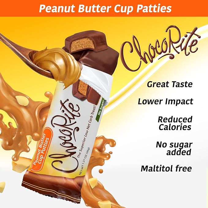 ChocoRite - Diet Peanut Butter Cup Patties- 16/Box - High Fiber - Low Calorie - No Sugar Added