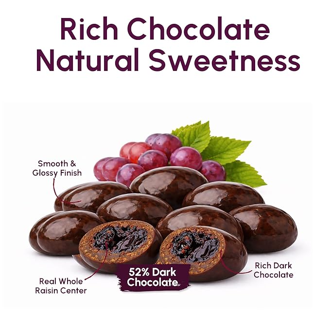 Snackathon 52% Dark Chocolate Covered Raisins 15 OZ Resealable Snack Bag Sweet Dried Raisins Coated in Rich Chocolate Candy Delicious Chocolate Raisins for Treats Sharing Snack Box or Gift Box