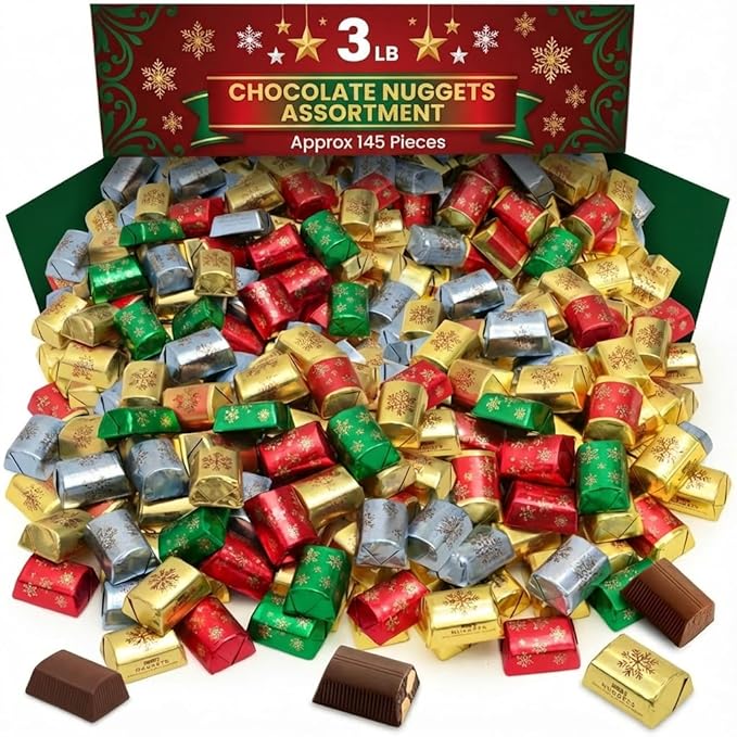 Harshey Christmas Nuggets Chocolate Candy Christmas Candy Bulk Individually Wrapped Holiday Chocolate Treats For Parties Stocking stuffers (Nuggets - 145 Count)