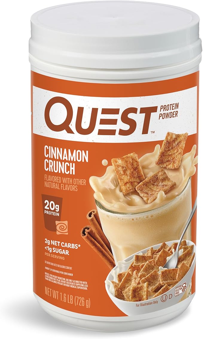 Quest Nutrition Salted Caramel Protein Powder 26g Protein 1g Sugar Low Carb Gluten Free 1.6 Pounds 24 Servings &amp Cinnamon Crunch Protein Powder 20g Protein 2g Net Carb 1g Sugar