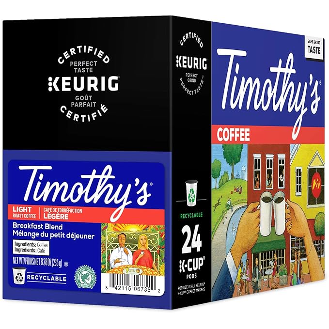 Timothy's Breakfast Blend Coffee Single-Serve Keurig K-Cup Pods Light Roast Coffee 24 Count